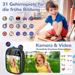 FOSMET Horloge Kind - Smartwatch Kinderen - 2G-Incl. Camera en 31 Kids Spelletjes - 512MB Geheugen - IP68 Waterdicht - Video Bellen& - USB Oplaadbaar Kinderhorloge SOS-Knop - Voor IOS & Android - Cadeaus voor Jongens en Meisjes - Zwart — thumbnail 5