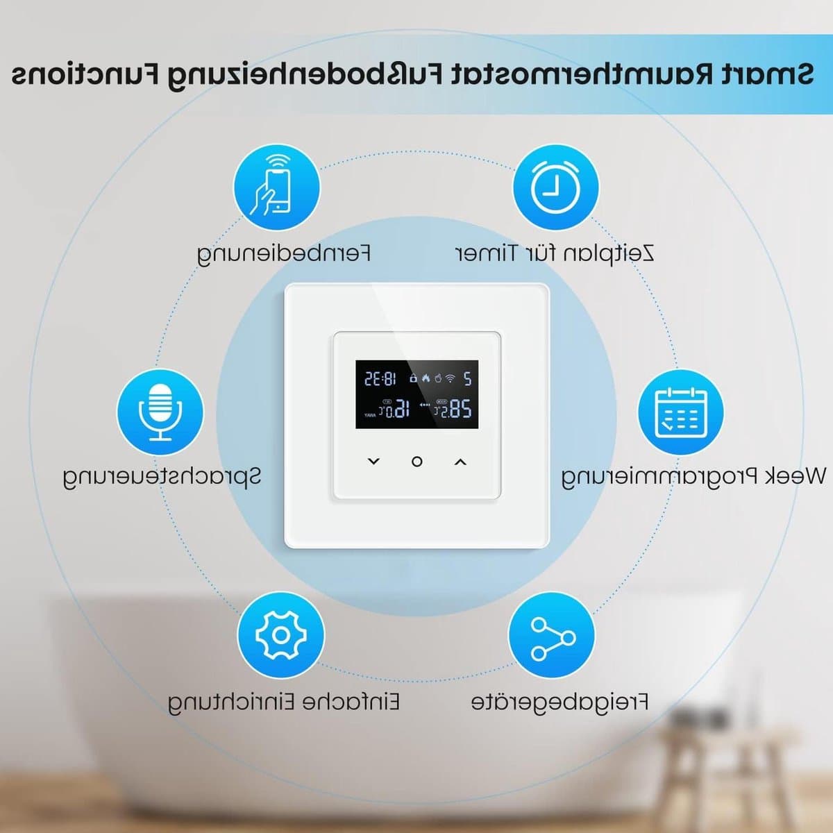 Slimme thermostaat - Kamerthermostaat vloerverwarming - Energie besparen - App en spraakbesturing - 55 mm standaard - Wit — afbeelding 1