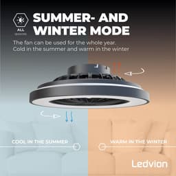 Ledvion - Plafondventilator, Dimbaar, Incl. Afstandsbediening, 48W, LED, 2700K-6500K, 49cm — thumbnail 4