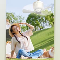1 stuk - USB-plafondventilator - Drie instelbare snelheden - Bureauventilator - Tentventilator - 27 cm - Voor verkoeling binnen, op het bureau, buiten, in de tent en op reis - Wit — thumbnail 3