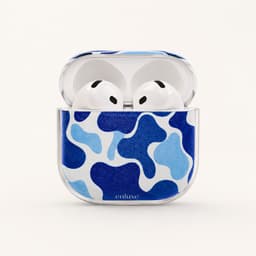 Enluxe Case geschikt voor Airpods 4 - Blue Wave Pattern Design Blauw Wit met karabijn haak — thumbnail 1