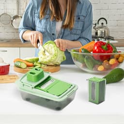Groentehakselaar met Container - Keuken Snijder - Maaltijden Voorbereiden - Roestvrijstalen Messen - 28.4 x 13.9 x 10.2 cm - Wit — thumbnail 3