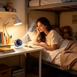 Breedhoek verstelbare bureauventilator - 14,7 × 7,3 × 16,2 cm - Oplaadbaar - 100 snelheidsstanden – Geschikt voor studenten, studeerkamers, slaapkamers, huizen, dutjes, desktopcomputers, enz. - Paars — thumbnail 3