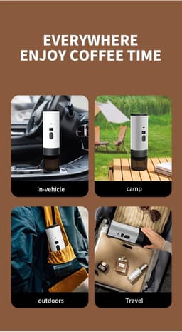 Draagbaar koffiezetapparaat - Elektrisch, met geconcentreerd vermogen - Oplaadbaar via USB-C in de auto - zelfverwarmend - Geschikt voor op kantoor, op reis, tijdens het kamperen en voor kantoorwerk - 7800mAh - Inclusief houder + fluwelen zakje — thumbnail 2