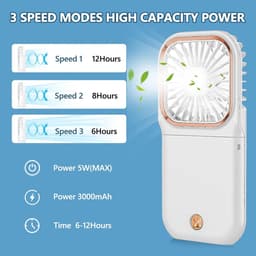 180° Opvouwbare Ventilator - 1 stuk - 167×80×19mm - Drie windsnelheden - 3000mAh batterij - Kan als powerbank gebruikt worden - Mini elektrische handventilator - Geschikt voor op reis, op kantoor en op vakantie - Wit — thumbnail 3