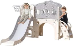 Kinderglijbaan, extra lange glijbaan voor kleine kinderen met box, opbergruimte en antislip treden, indoor en outdoor speelset, vrijstaande glijlengte voor peuters van 1-6 maanden plus - groot — thumbnail 1