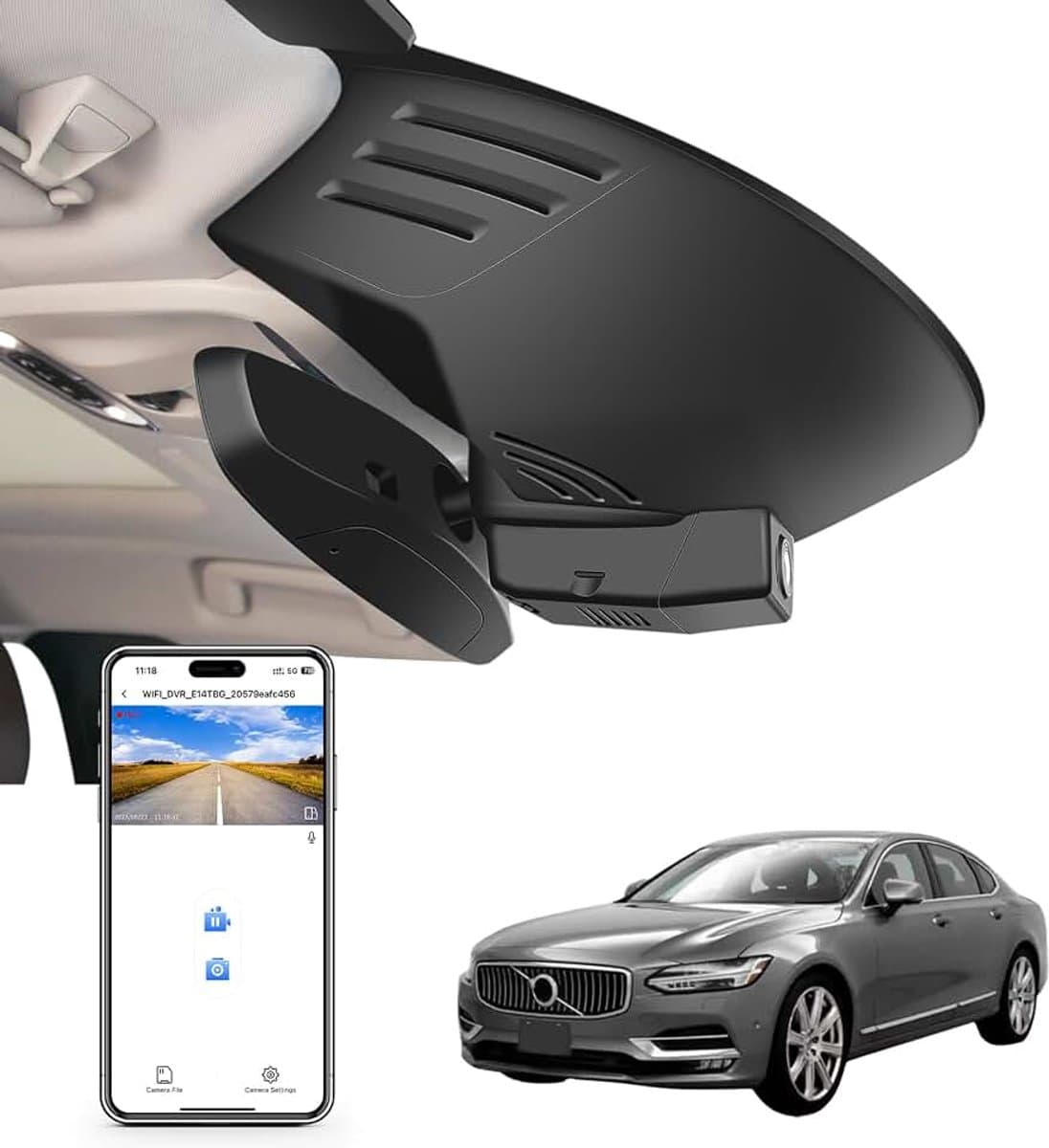 4K UHD 2160P Dashcam Auto, Geïntegreerde OEM-Look, Speciaal voor Volvo S90 en V90 Cross Country en V90 2017 2018 2019 2020 2021 (Model A), Loop-opname, G-sensor, WiFi & App, 64 GB kaart — afbeelding 1