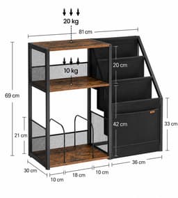 Loushops - Bijzettafel - Platenspeler meubel - Platenspeler kast - Vinyl kast - 3 Verdiepingen - 30 x 81 x 69 cm - Hout - Staal — thumbnail 2