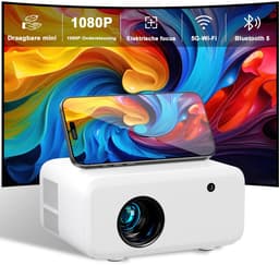SnelShoppen - Mini Projector Draagbare Beamer 12000 Lumen FHD 1080P met 50% Zoom, Elektrische Focus, 5G WiFi Bluetooth voor iOS/Android/TV Stick/HDMI/ — thumbnail 1