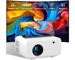 SnelShoppen - Mini Projector Draagbare Beamer 12000 Lumen FHD 1080P met 50% Zoom, Elektrische Focus, 5G WiFi Bluetooth voor iOS/Android/TV Stick/HDMI/