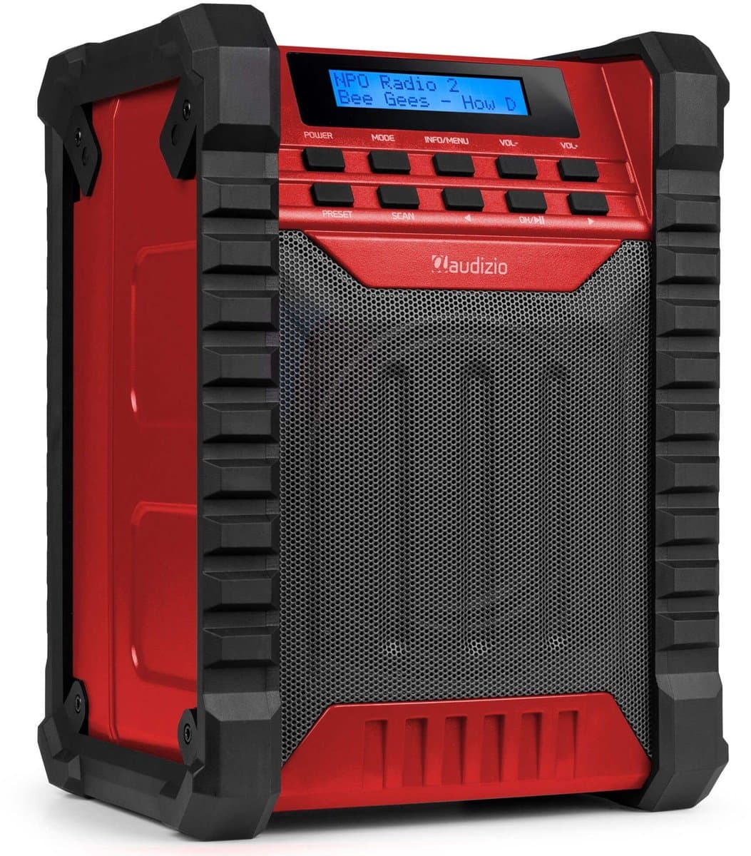 Bouwradio - Audizio Jobsite bouwradio met accu - Bluetooth, DAB+ en FM - IP54 waterdicht - Rood — afbeelding 1
