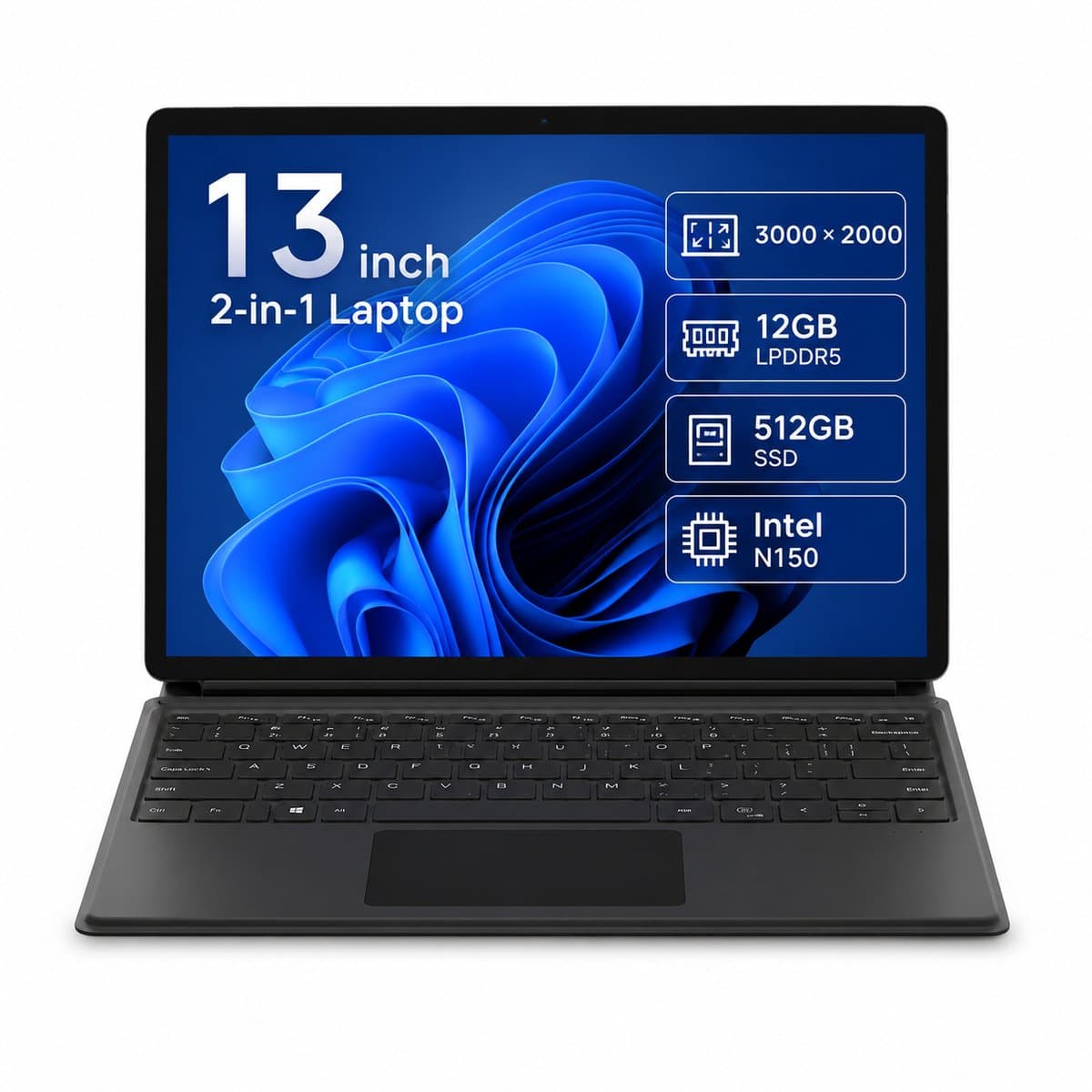 Ninkear 13 inch 2-in-1 Laptop Intel N150 - 12GB LPDDR5 - 512GB SSD - 3000x2000 IPS Touchscreen - Windows 11 - WiFi 5 - Bluetooth 5.0 — afbeelding 1