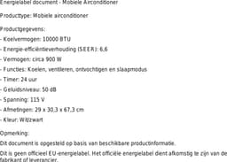 Mobiele airco 10000 BTU draagbaar met afstandsbediening, ontvochtiger en 24-uurs timer — thumbnail 2