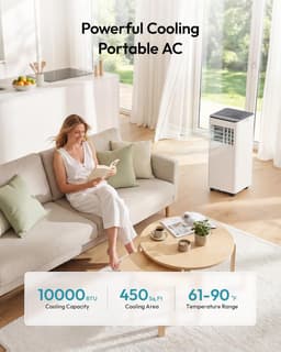 Mobiele airco 10000 BTU draagbaar met afstandsbediening, ontvochtiger en 24-uurs timer — thumbnail 3
