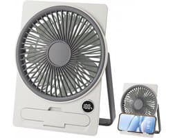Oplaadbare Tafelventilator USB – 5 Snelheden – Opvouwbaar – Telefoonhouder – Stil – Draagbare Mini Ventilator