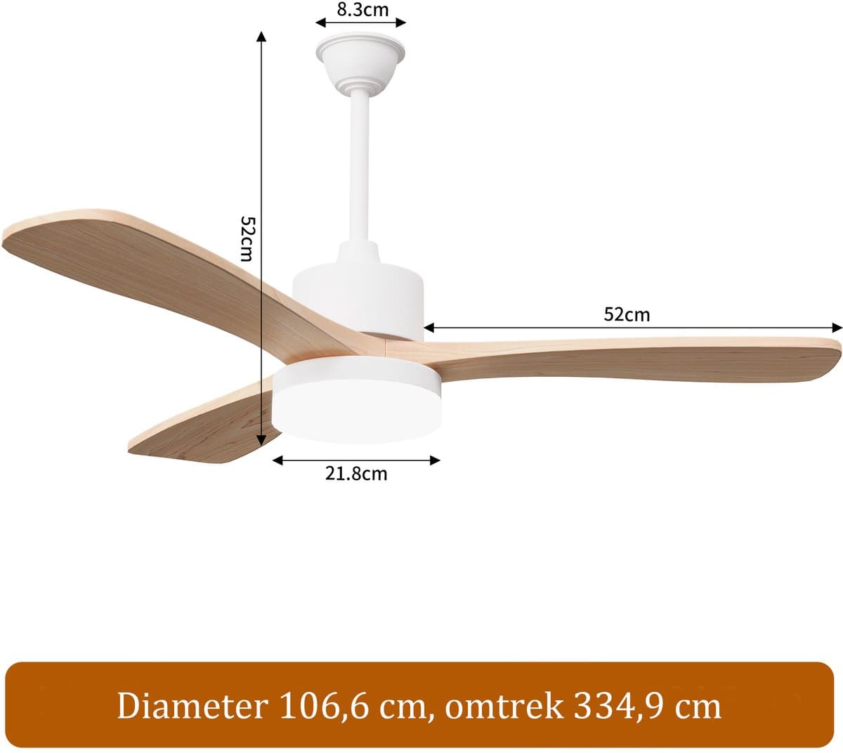2-in-1 Plafondventilator, Verstelbare Plafondventilator 3 Kleuren LED-Verlichting, 6 Snelheden, 3 Bladen, Geschikt Zowel Winter Zomer, Ideaal meer Comfort (Natuurlijke Houtkleur, 3 Bladen,107 cm) — afbeelding 1