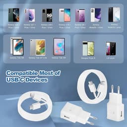 USB Oplader met Oplaadkabel USB Type-C geschikt voor Samsung Galaxy A15 A14 A13 A04s A05s A71 A55 A54 A53 A52s A40 A35 A34 A33 A25 A23 M51 M34 M14 S8 S9 S10 S20 - Snellader Adapter Mobiele Telefoon Kabel — thumbnail 3