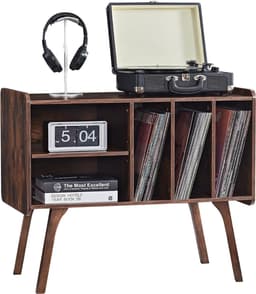 SNJY® Platenspeler Meubel - Platenspeler Kast - LP Houder - Platenhouder - 40D x 80B x 68H cm - Bruin — thumbnail 1