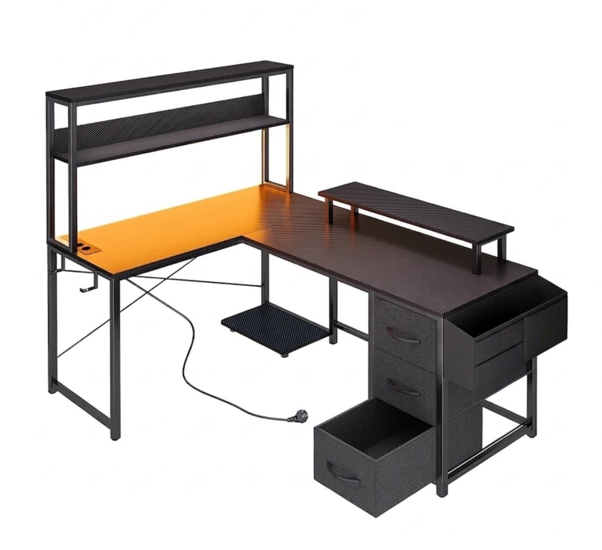 NordHaus L-vormig bureau - Gamingbureau - Computerbureau - LED-verlichting en opbergruimte - 100 x 48 x 148 cm — afbeelding 1