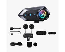 Motorhelm Headset Bluetooth - Draadloze Helm Communicatie - Met Microfoon - Handsfree Bellen en Muziek Luisteren - Waterdicht Ontwerp - Geschikt voor Motor en Scooter - X12 Zwart