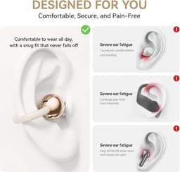 Clip-on Oordopjes Open Oor Koptelefoon, Draadloze Bluetooth Oordopjes 6.0 met Make-up Spiegel LED Licht, 50 uur Speeltijd, Over Ear Oordopjes Comfortabel voor Vrouwen Cadeaus, Sport, Workouts en Brildragers Oranje — thumbnail 5