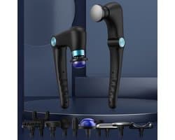 Massagepistool met 10 verwisselbare opzetstukken, massagepistool met verwarmingsfunctie, rugmassageapparaat geschikt voor diepe weefselpijn, massager voor spierherstel van schouders en rug (blauw)