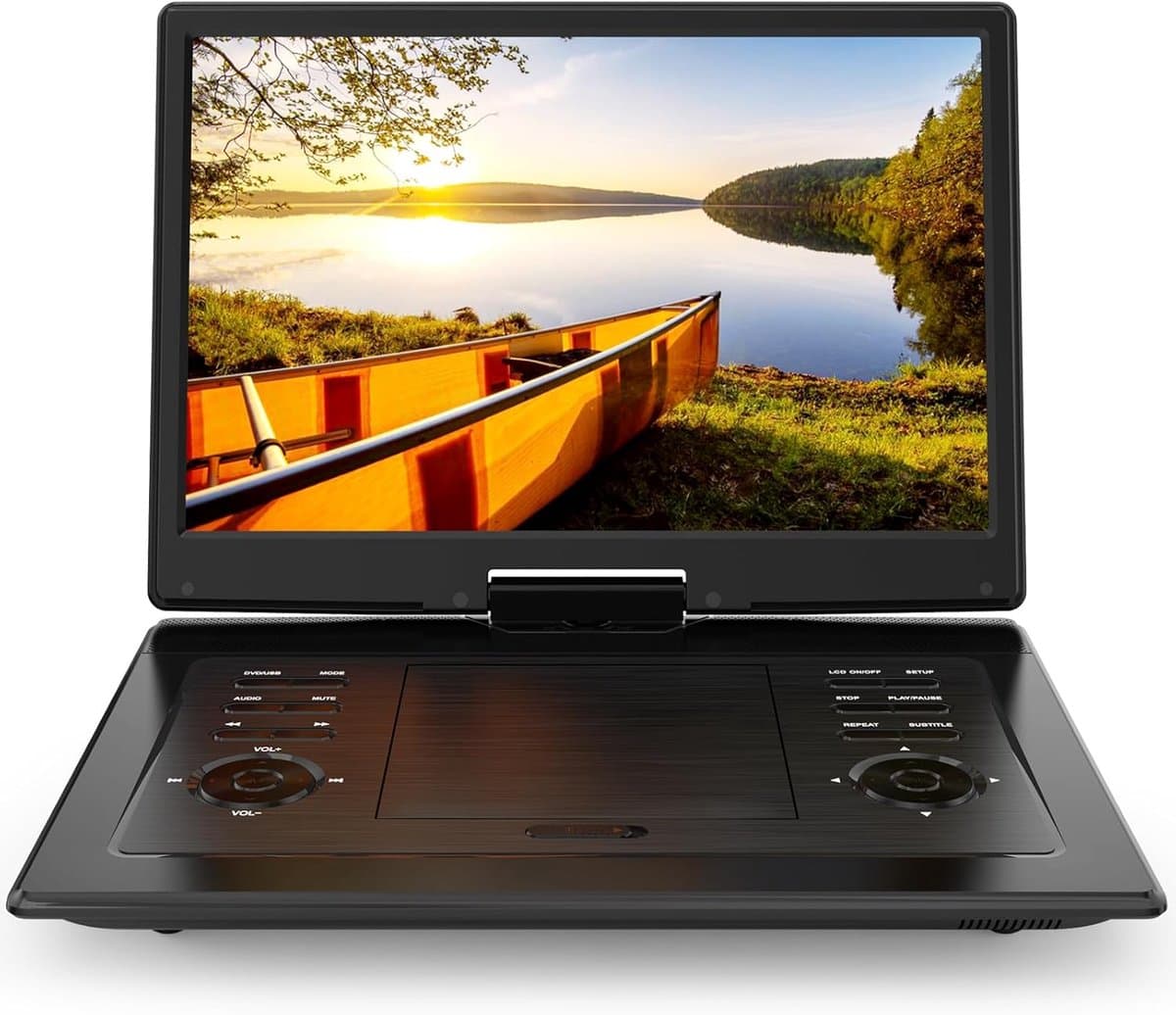 17,9-inch draagbare dvd-speler voor kinderen met 15,6-inch draaibaar scherm, oplaadbare accu (5 uur), dvd-speler voor in de auto met luid stereogeluid, afstandsbediening, ondersteuning voor tv-synchronisatie, regiovrij (USB/SD/AV), zwart — afbeelding 1