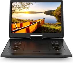 17,9-inch draagbare dvd-speler voor kinderen met 15,6-inch draaibaar scherm, oplaadbare accu (5 uur), dvd-speler voor in de auto met luid stereogeluid, afstandsbediening, ondersteuning voor tv-synchronisatie, regiovrij (USB/SD/AV), zwart — thumbnail 1
