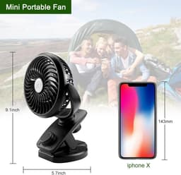 Mini tafelventilator, clipventilator met 90° automatische rotatie, 360° rotatie, USB-ventilator met diffuserfunctie voor thuis, kantoor, auto, kinderwagen (3600 mAh batterij) — thumbnail 5