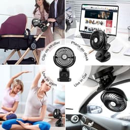 Mini tafelventilator, clipventilator met 90° automatische rotatie, 360° rotatie, USB-ventilator met diffuserfunctie voor thuis, kantoor, auto, kinderwagen (3600 mAh batterij) — thumbnail 4