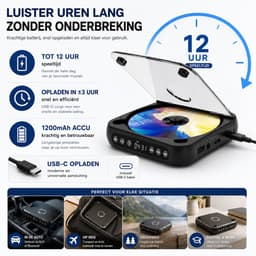 Quavitec Draagbare CD Speler met Oordopjes - Bluetooth 5.3 - Portable Discman met Ingebouwde Speaker - Radio / CD / CD-R / CD-RW - MP3 Speler - 3.5 MM AUX - Walkman voor in de Auto — thumbnail 5
