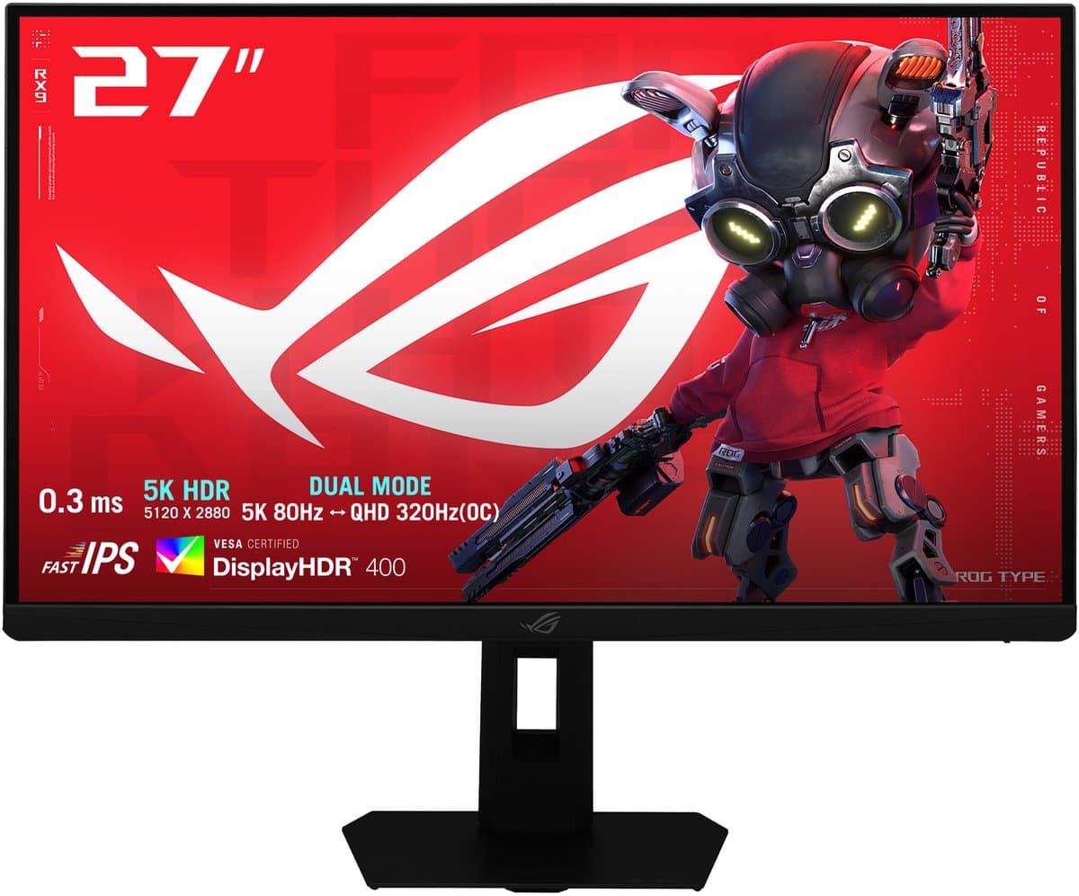 ASUS ROG Strix XG27JCEG - 5K Fast IPS Gaming Monitor - USB-C 15W - 80Hz 5K of 320Hz QHD Dual Mode - 0.3ms - 27 inch — afbeelding 1