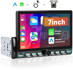 Boscer 1 Din Autoradio met 7 Inch Scherm - Draadloos Apple CarPlay & Android Auto - Bluetooth, Handsfree Bellen & FM Radio (RDS) - Achteruitrijcamera & Microfoon — thumbnail 1