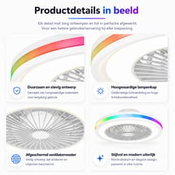 Slimme Plafondventilator met Lamp 50cm - RGB LED Verlichting - Dimbaar - App Bediening - Afstandsbediening - Google Home & Alexa - 6 Snelheden - Stille Ventilator voor Slaapkamer en Woonkamer — thumbnail 2