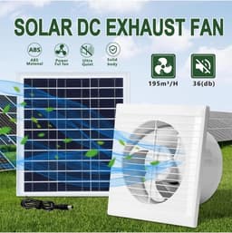 Afvoerventilator op zonne-energie - Raam wandventilator - Koeling en ventilatie - Vuurbestendig ABS materiaal - 15 cm gatdiameter - Wit — thumbnail 2