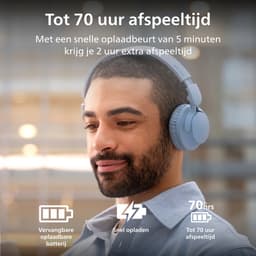 PHILIPS TAH4000 draadloze on-ear hoofdtelefoon, 70 uur afspeeltijd, Dynamic Bass, 32 mm drivers, Bluetooth 6.0 Multipoint, snelkoppelen, vervangbare kussentjes & batterij, licht & opvouwbaar – Licht Blauw — thumbnail 4