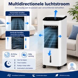 Mobiele Airco Zonder Afvoerslang – 3-in-1 Luchtkoeler, Ventilator & Luchtbevochtiger – 7L – Timer 7,5u – 3 Modi — thumbnail 3