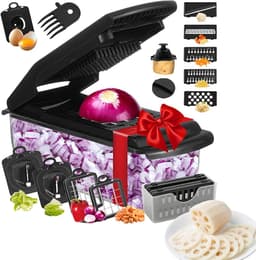 Groente Hakker - Keuken Gereedschap - Maaltijd Voorbereiding - 18-in-1 Functies - 33.4 cm Lengte - Zwart — thumbnail 1