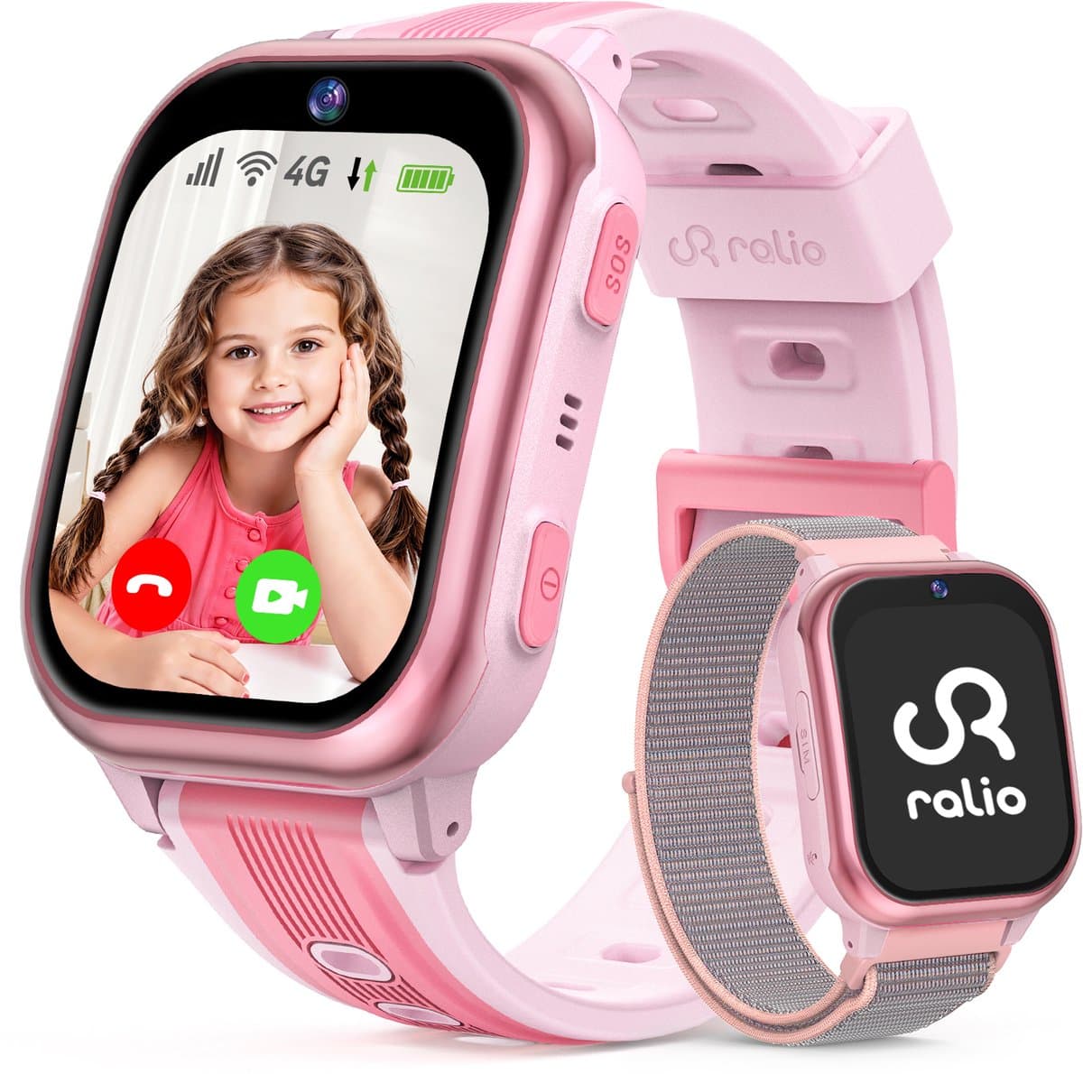 Ralio R5 Plus gps horloge kind 4G met HD Camera - Smartwatch kinderen met simkaart - 1.83 Inch HD Curved Display - 800mAh - GPS Tracker - Videobellen - SOS Noodoproep - Voor Jongens en Meisjes - Roze/Zwart/Blauw — afbeelding 1