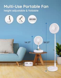 Staande Ventilator Draadloos – Opvouwbaar met Afstandsbediening, Stil, 4 Snelheden, USB Oplaadbaar, Verstelbare Hoogte tot 100 cm — thumbnail 4