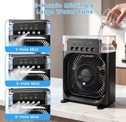 Casalora Portable Aircooler - Airco Zonder Afvoerslang - Tafelventilator -Luchtkoeler 4-in-1 -3 windsnelheden met 600ml Watertank - Zwart — thumbnail 2