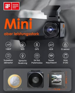 Dashcam voor auto - Zwart - 1,54 inch - Mini 1080P WiFi GPS Autocamera met Nachtzicht en Spraakbesturing — thumbnail 2