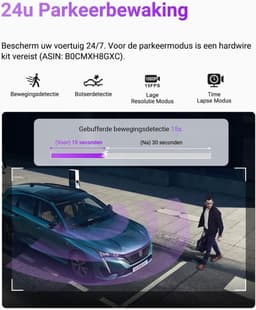 Dashcam voor auto - Zwart - 2,7K + 1080p Dual Lens - Met Nachtzicht en 24-uurs Parkeermonitoring - Voor en Achter Opname — thumbnail 3