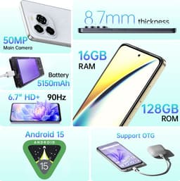 OUKITEL C65 smarttelefoon – 6,7 inch – Android 15, 16 GB werkgeheugen / 128 GB opslag, 5150mAh accu, 50MP camera, simlockvrij — thumbnail 5