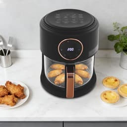 Heteluchtfriteuse met kom - Airfryer glas - Gezond koken - Zichtbaar kookproces - 42 liter inhoud - Zwart — thumbnail 2