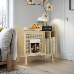 SNJY® Platenspeler Meubel - Platenspeler Kast - LP Houder - Platenhouder - 36,5D x 66B x 64H cm - Lichtbruin — thumbnail 2