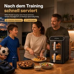 Heteluchtfriteuse - Airfryer Dubbele Kamer - Gezond Koken - Twee Kamers - 11 Liter - Zwart — thumbnail 3