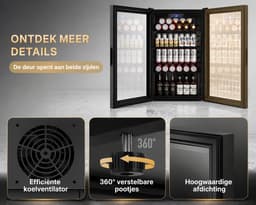 Reky Koelkast - ijskast - Koelkast tafelmodel - Glazen deur - Verstelbare planken & Deur - 90,6L - 45 x 48 x 80 cm - Zwart — thumbnail 4