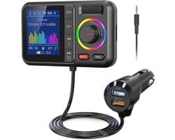 Namajunas - Bluetooth FM Transmitter - Bluetooth-Adapter - Bluetooth V5.0 - groot scherm - ondersteunt handsfree bellen - Siri en Google - MP3-muziekweergave - subwoofer en TRE-uitbreiding - TF-kaart/AUX