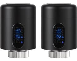 Slimme Radiatorthermostaat WiFi met App – Smart Life/Tuya Smart – Zwart – 2-pack